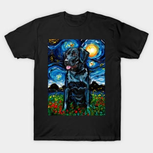 Seated Black Labrador Starry Night T-Shirt